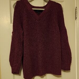 Lane Bryant Wine V-Neck Chenille Sweater